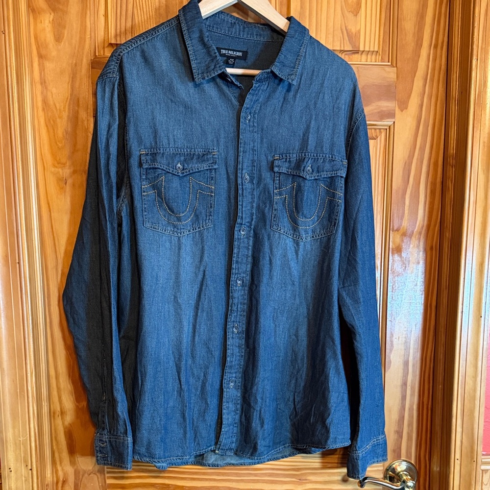 True Religion Indigo Chambray Denim Button-Up Shirt